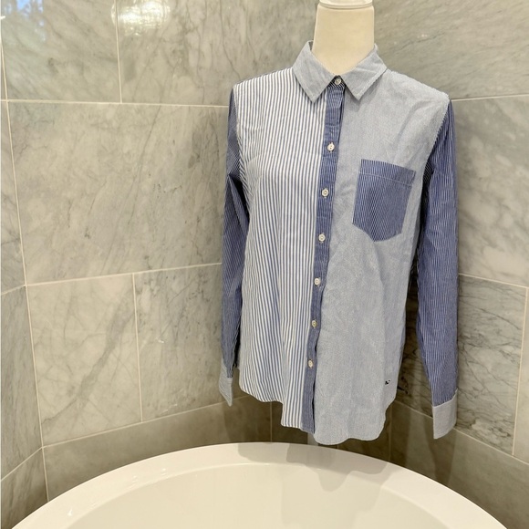 Vineyard Vines Blue White Stripe Mix Cotton Button Up Shirt Size 6 Preppy Classi - Picture 7 of 11